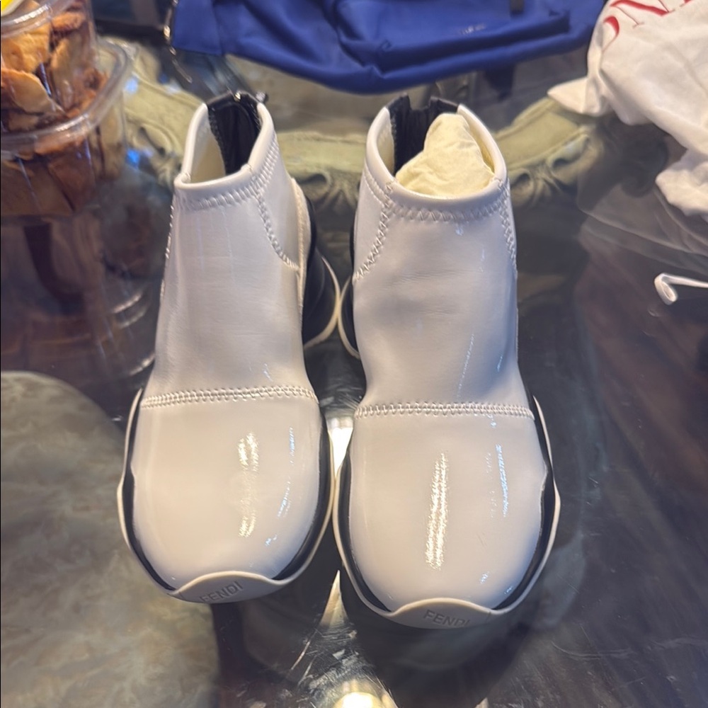 Fendi Men's Glossy White High-Top Sneakers
